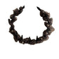 Side view of leopard print tulle headband showing bow and band