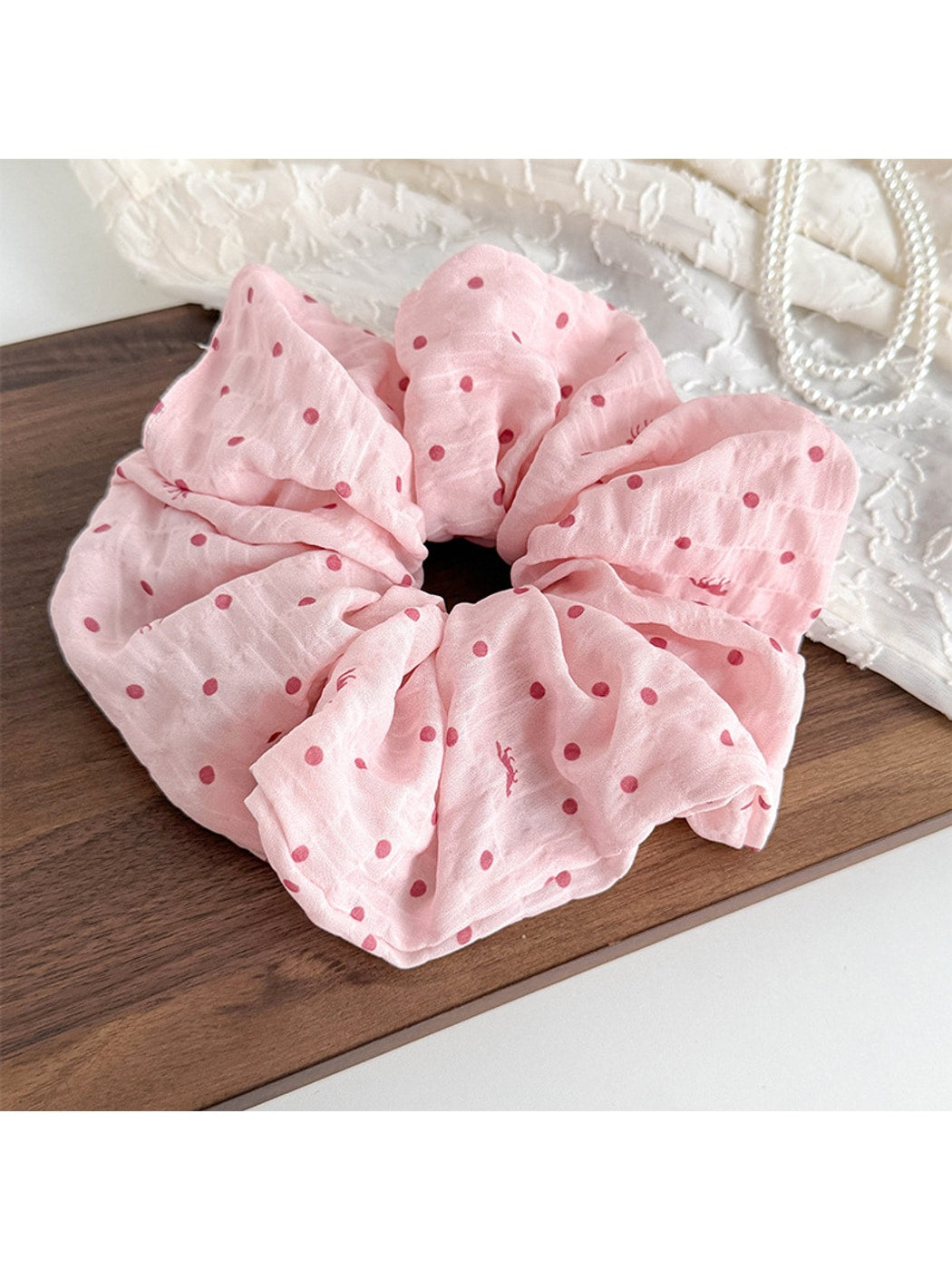 Gifty - Polka Dot Ruched Polyester Scrunchie