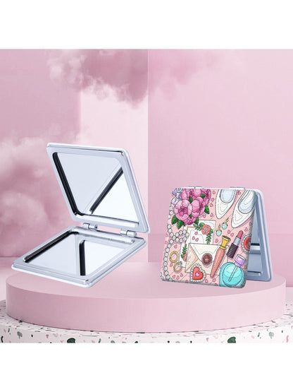 Mirroray - Cartoon Print Foldable PU Glass Compact Mirror