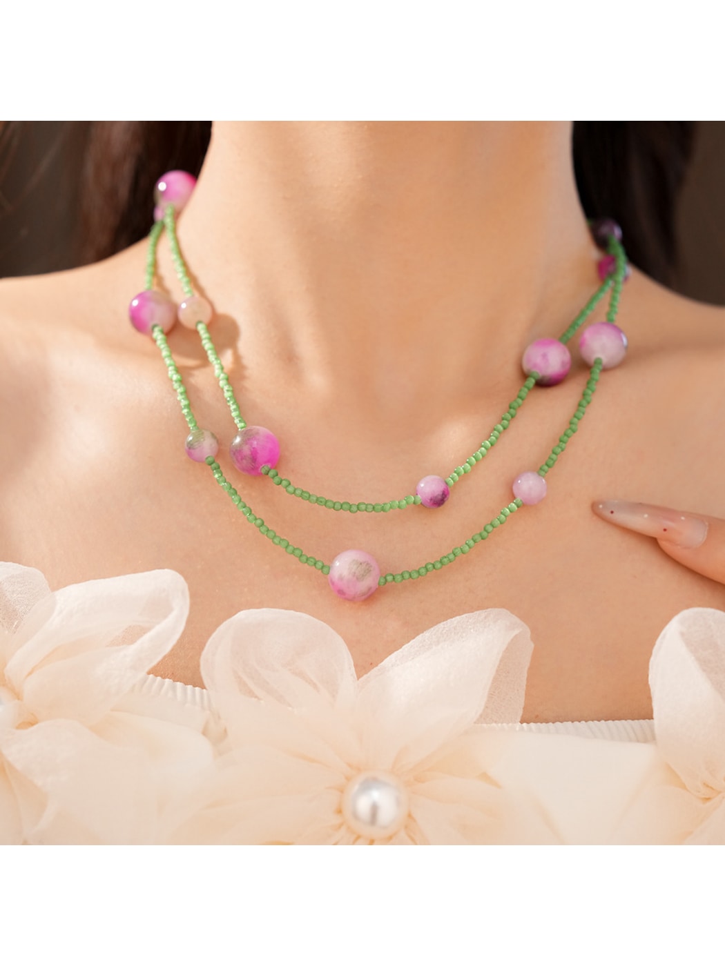 Nozari - Long Round Glass Bead Geometric Statement Necklace