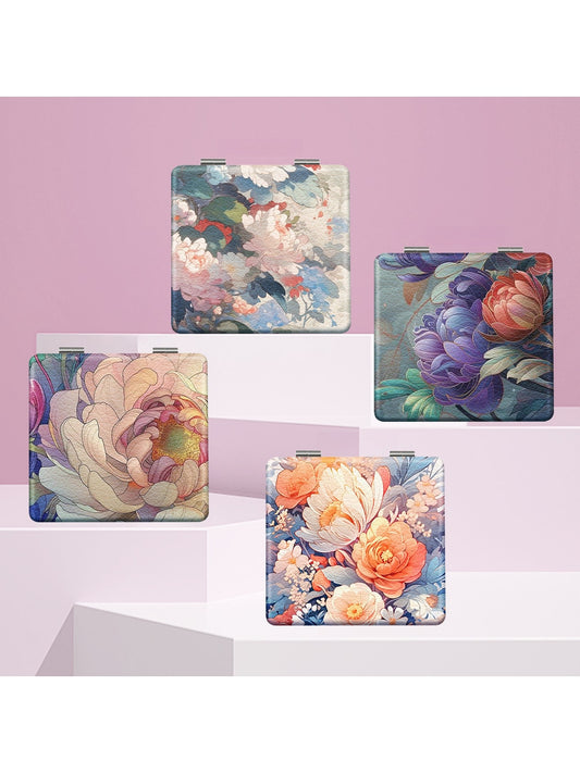 Mirroray - Floral Print PU Folding Tabletop Mirror