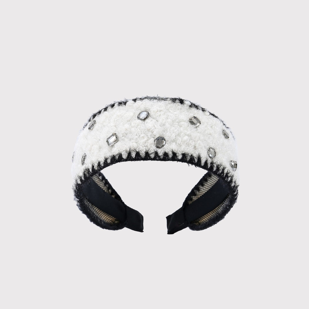 Gifty - Rhinestone Trim Textured Wide Headband