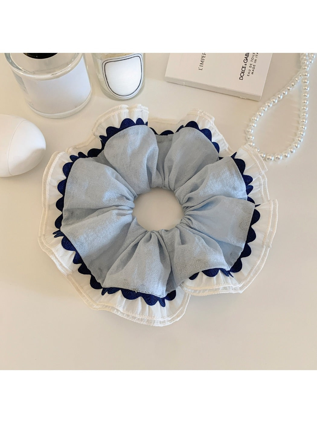 Gifty minimalist double layer wavy scrunchie in soft beige fabric