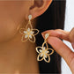 Earedge - Gold Hollow Flower Inlaid Dangle Earrings