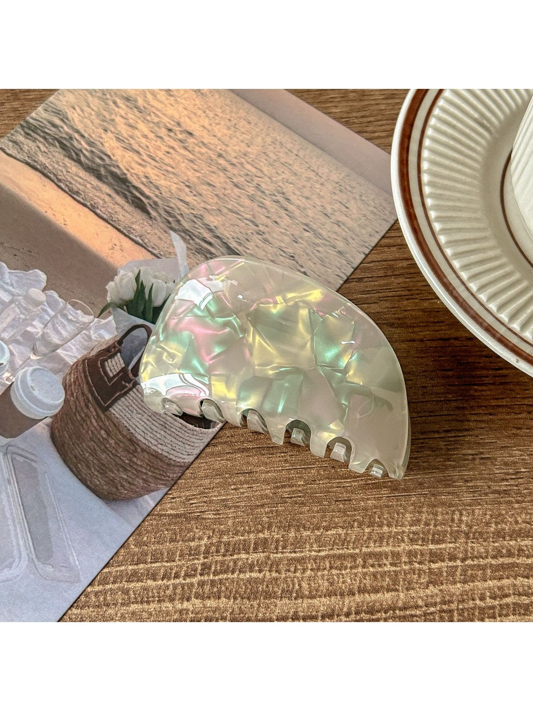Beau - Glossy PVC Alloy Iridescent Hair Claw Clip