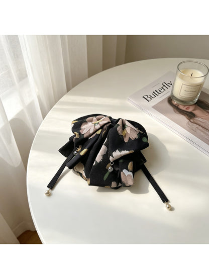 Beau - Decorative Floral Ribbon Bow Ponytail Hair Clip