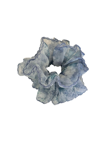 Gifty - Blue Wash Print Polyester Scrunchie Hair Tie