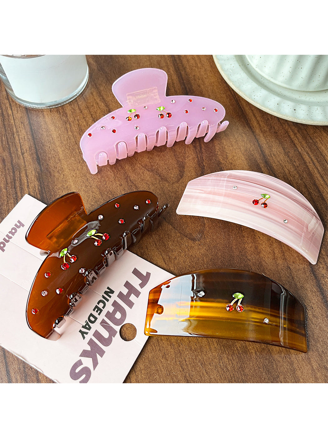 Beau - Cherry Accent Vintage Acetate Hair Claw Clip