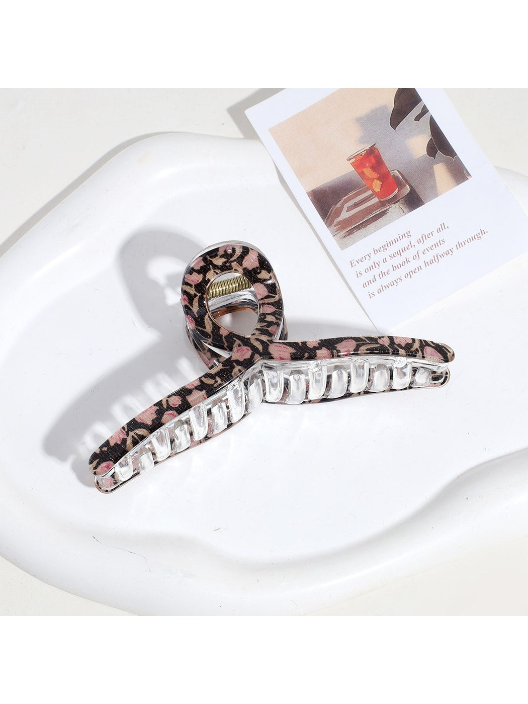 Beau - Floral Print Y-Shaped Plastic Alloy Claw Clip