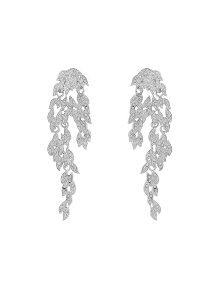 Earedge - Plated Leaf Tassel Statement Drop Earrings