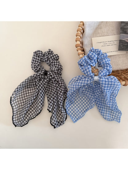 Gifty - Plaid Ribbon Bow Polyester Scrunchie