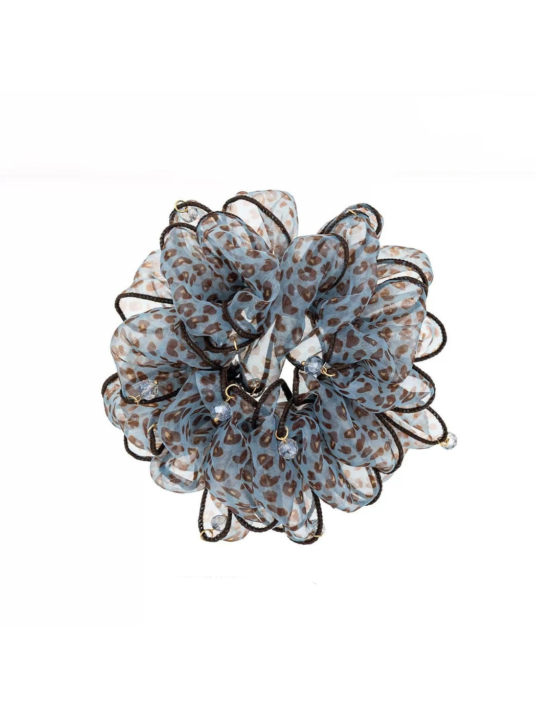 Gifty - Pleated Sheer Fabric Beaded Trim Scrunchie