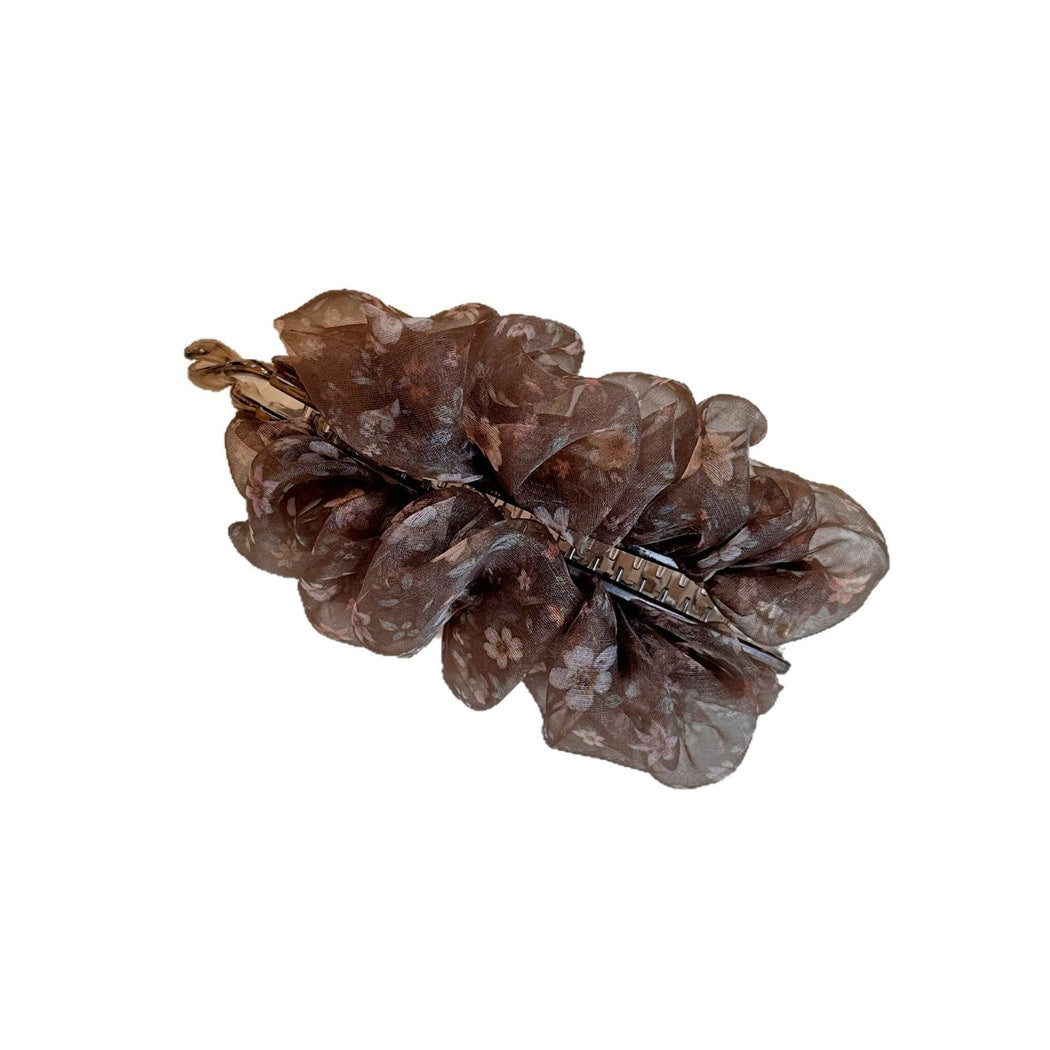 Beau - Ruched Floral Mesh Banana Clip