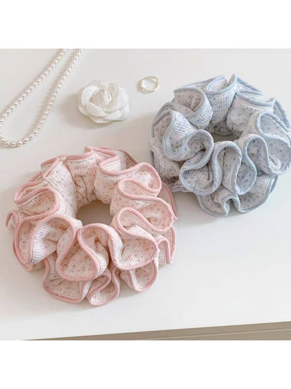 Gifty - Floral Ruffle Trim Polyester Ponytail Scrunchie