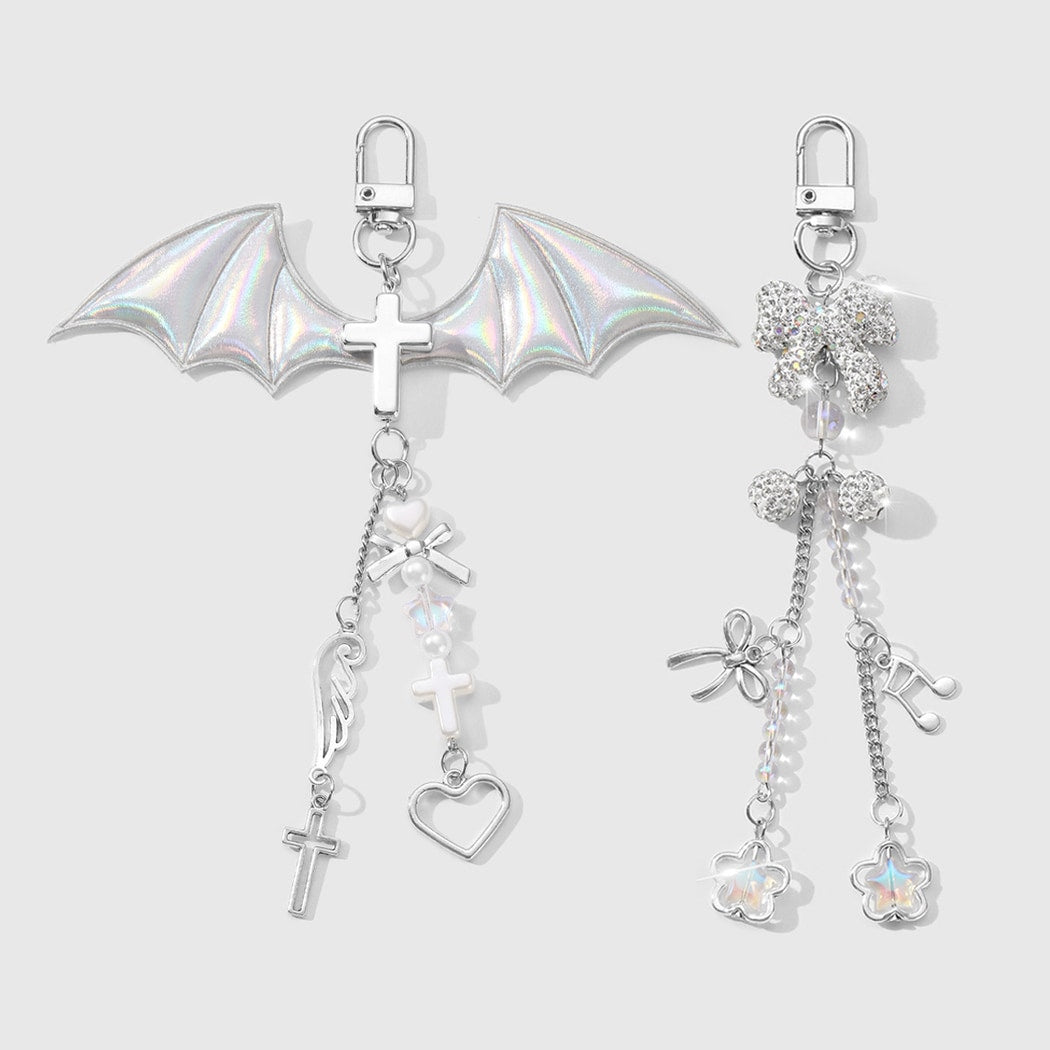 Keypus - Y2K Silver Tone Cross and Bow Keychain