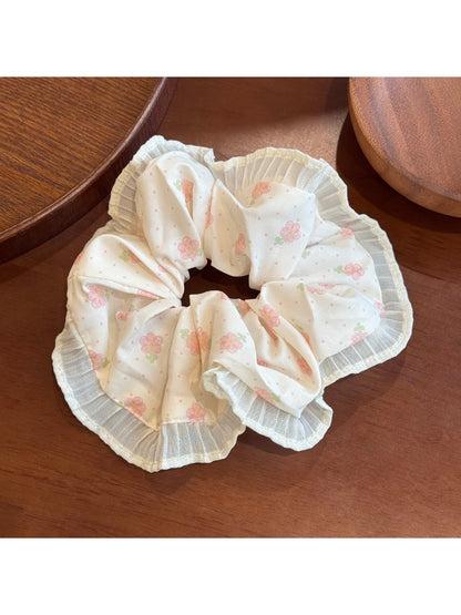 Gifty - Lace Trim Floral Scrunchie Sweet Bow