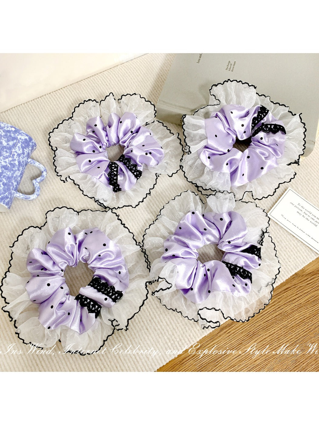 Gifty - Purple Lace Polka Dot Hair Ties