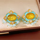 Earedge - Retro Oval Resin Rhinestone Stud Earrings