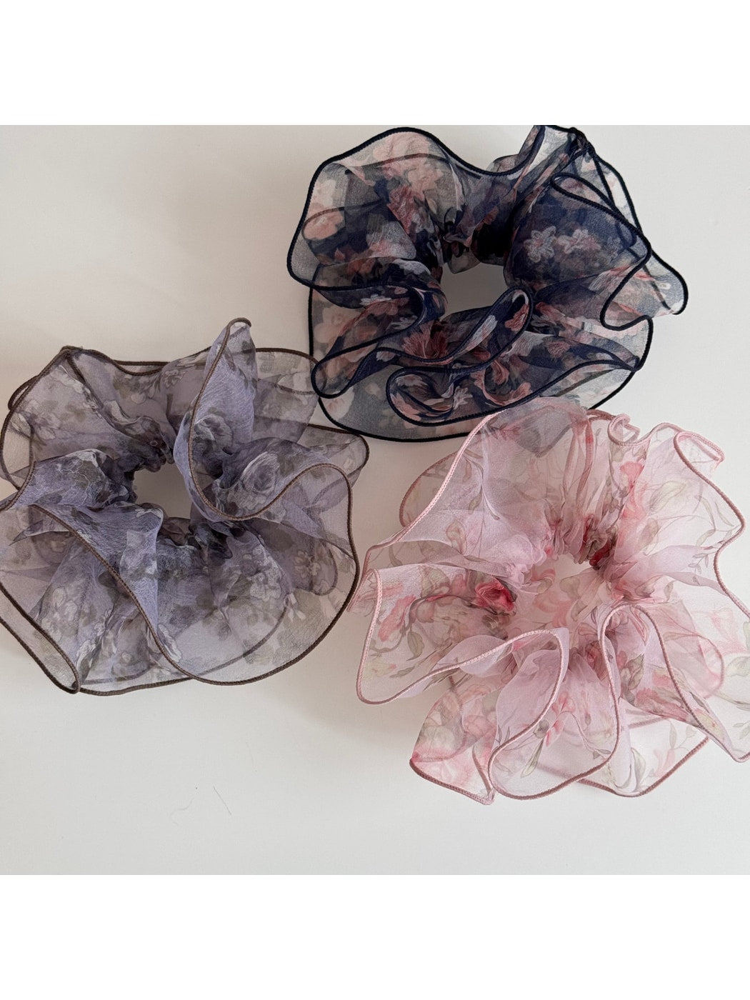 Gifty - Floral Print Irregular Sheer Hair Scrunchie