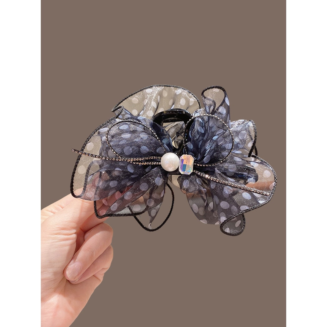 Beau - Floral Organza Bow Plastic Alloy Claw Hair Clip