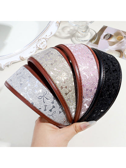 Gifty - Elegant Wide Faux Leather Bow Accent Headband
