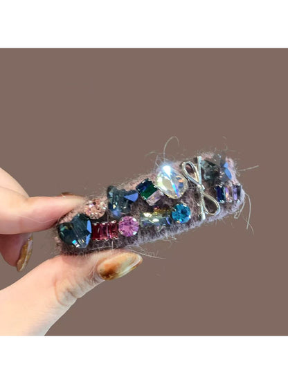 Beau - Colorful Rhinestone-Embellished Tweed Edge Hair Clip