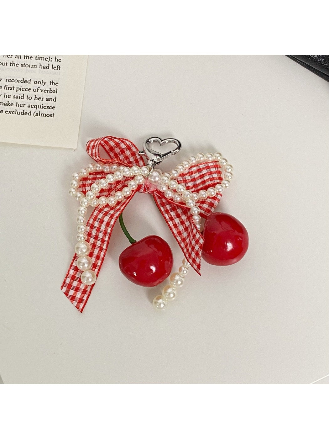 Keypus - Cherry Bow Bag Charm Keychain with Lace Detail