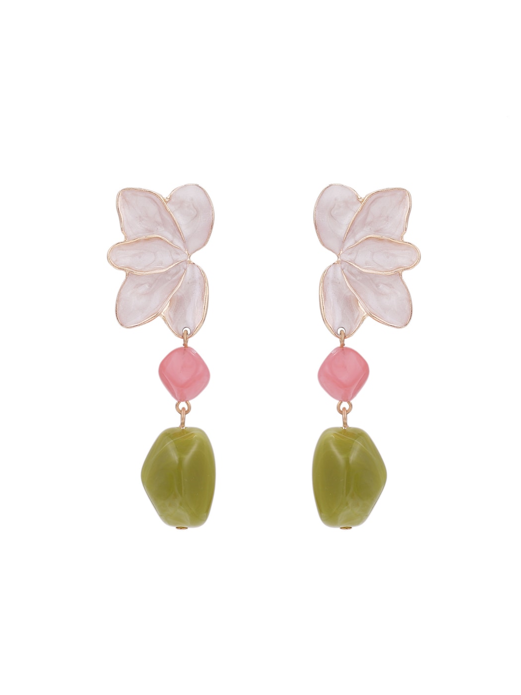Earedge - Enamel Petal Floral Alloy Dangle Earrings