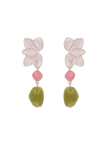 Earedge - Enamel Petal Floral Alloy Dangle Earrings