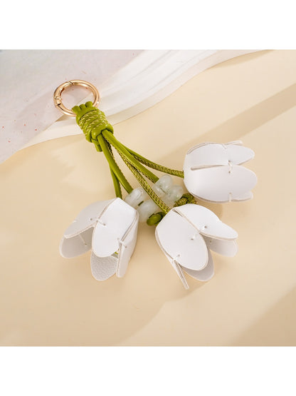 Keypus - Faux Leather Tulip Flower Bag Charm Keychain
