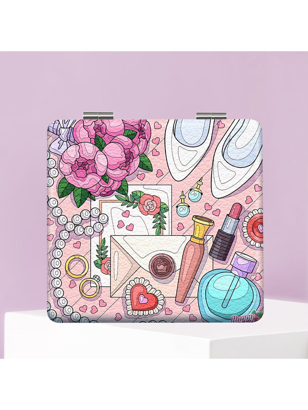 Mirroray - Cartoon Print Foldable PU Glass Compact Mirror