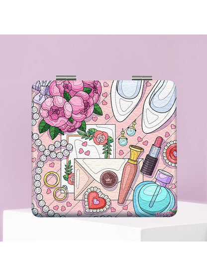 Mirroray - Cartoon Print Foldable PU Glass Compact Mirror