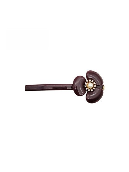 Beau - Glossy Acetate Flower Detail Alloy French Barrette