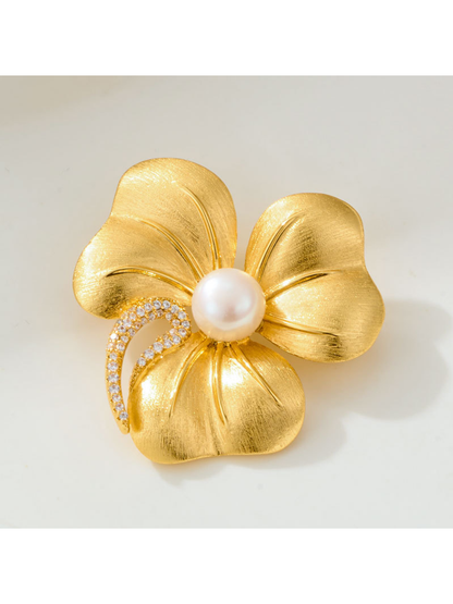 Brovia - Plated Vintage Flower Accent Brooch
