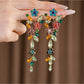 Earedge - Vintage Floral Rhinestone Tassel Earrings