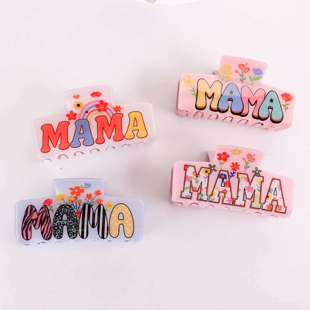 Beau - Letter Print Floral Pattern Claw Clip