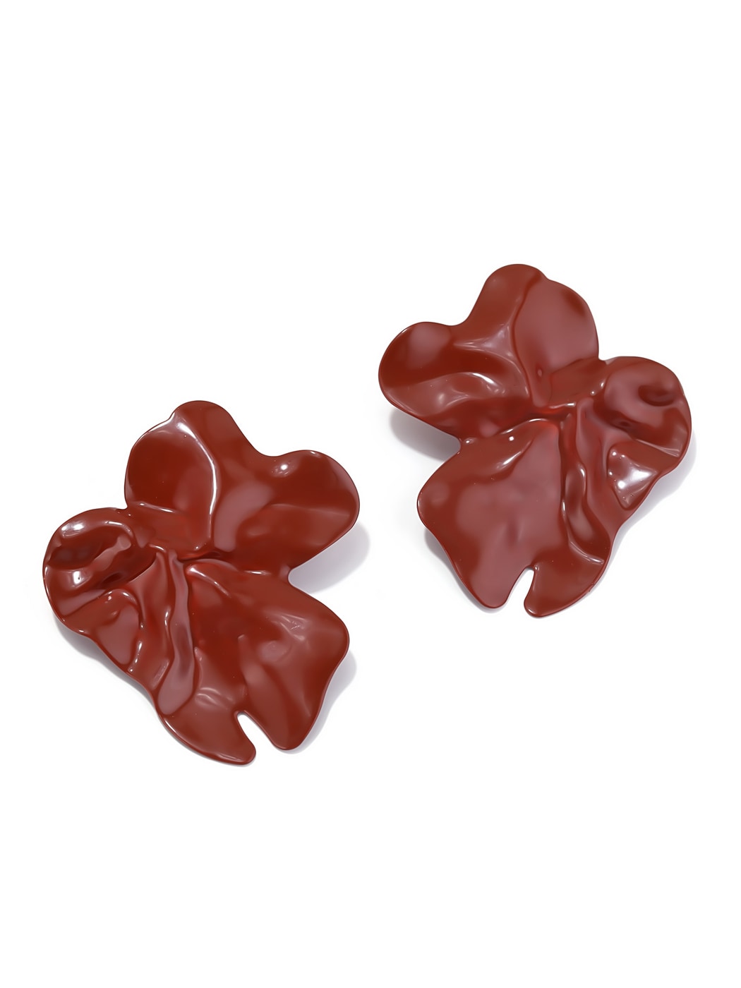 Earedge - Glossy Flower Shape Alloy Stud Earrings