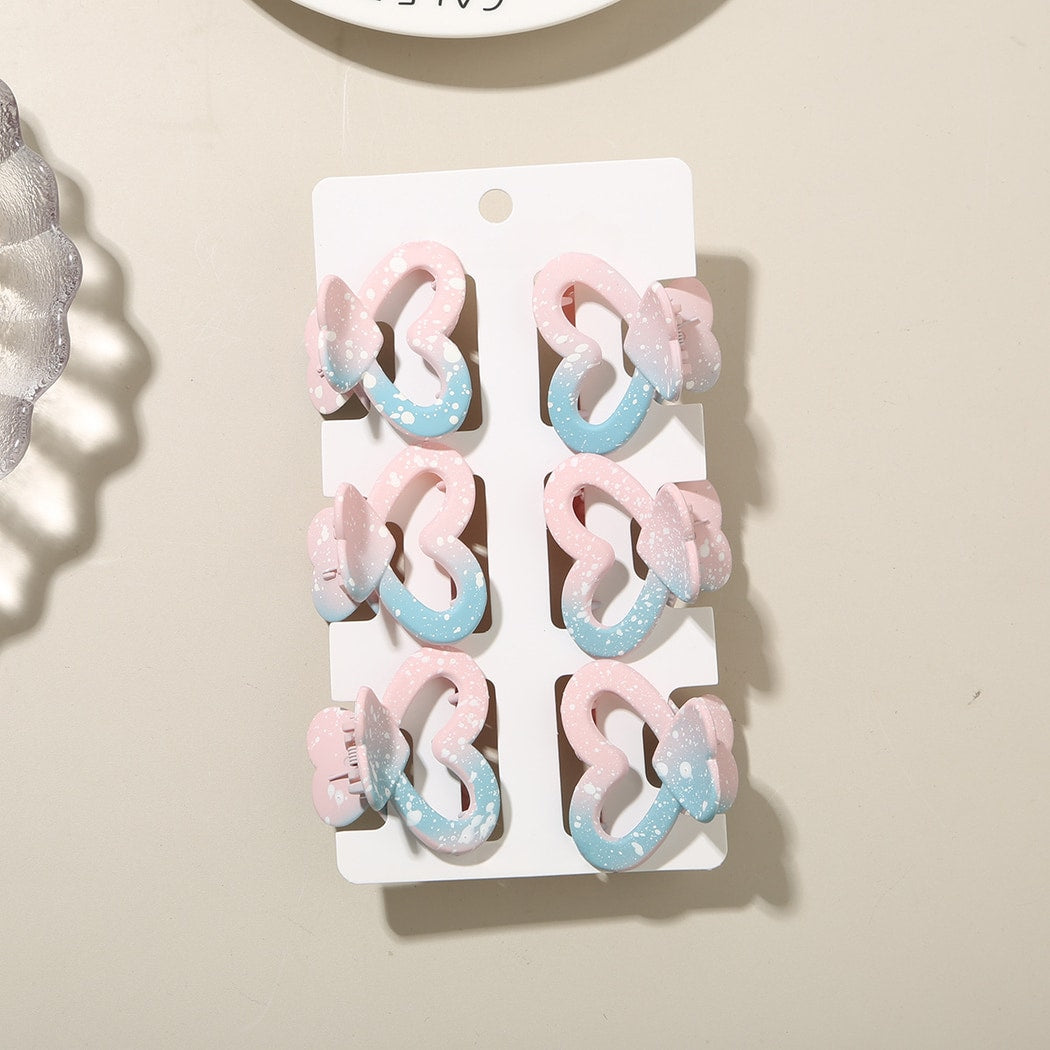 Beau - 6 Piece Heart Design Claw Hair Clips Set