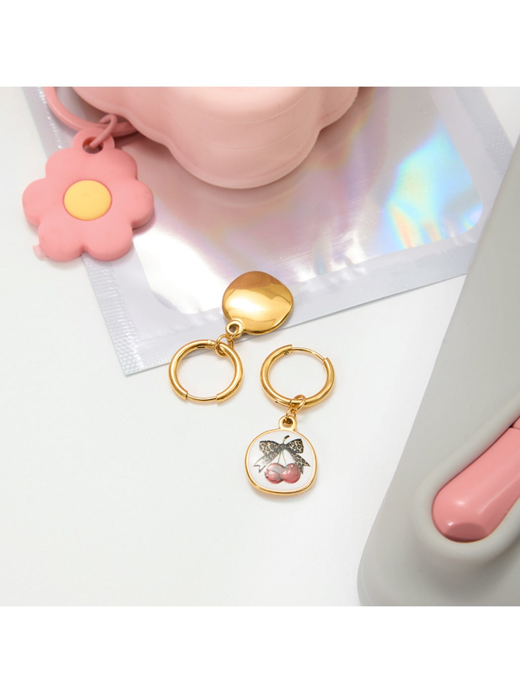 Earedge - Drop Earrings with Cherry Bow Motif