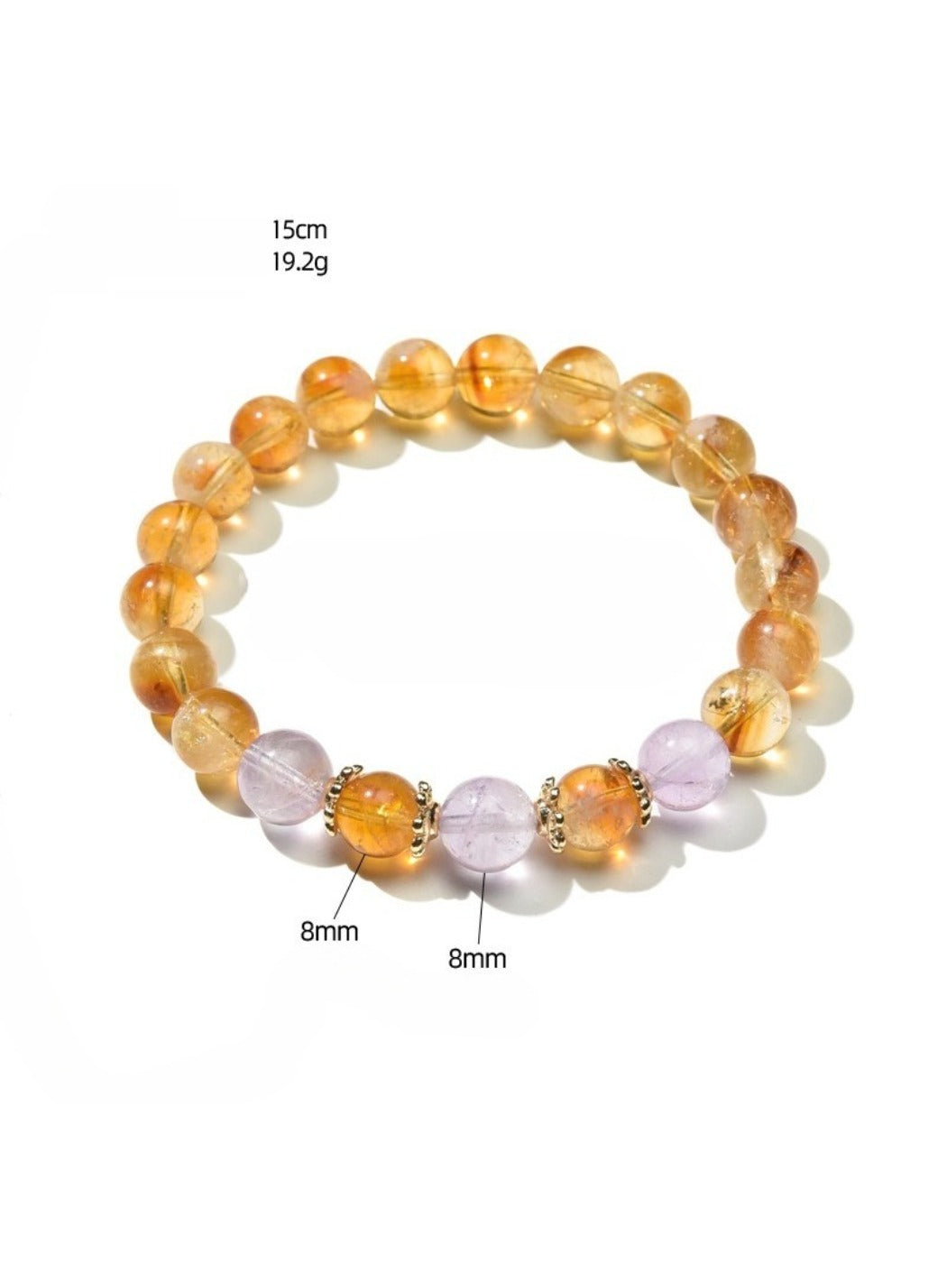 Lovra purple and yellow crystal beaded bracelet worn with casual outfit