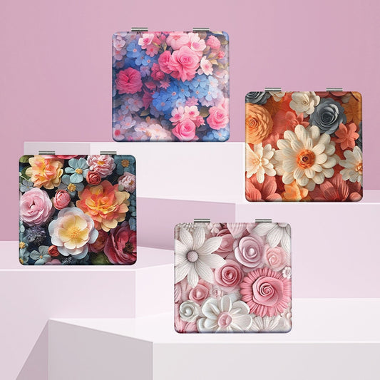 Mirroray - Textured Floral Print Folding Makeup Mirror