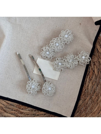 Beau - Beaded Floral Straight Bangs Hair Clip