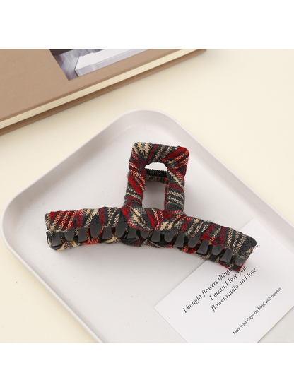 Beau - Retro Plaid Geometric Wrapped Claw Clip