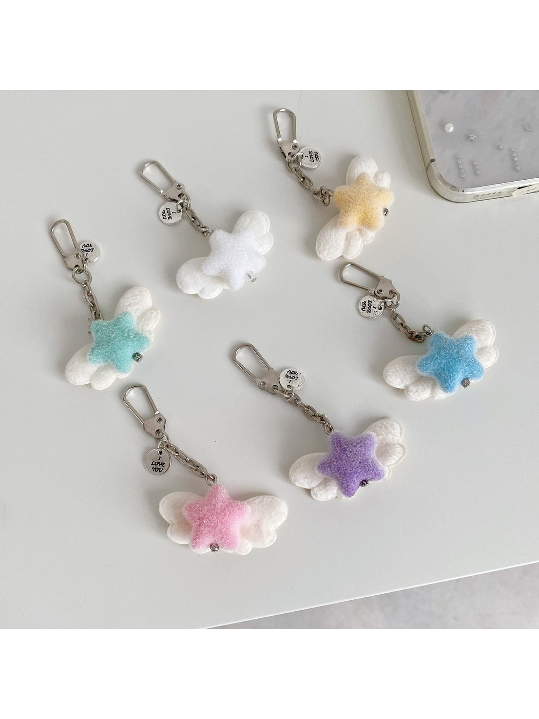 Keypus - Flocked Angel Wing Five-Point Star Keychain