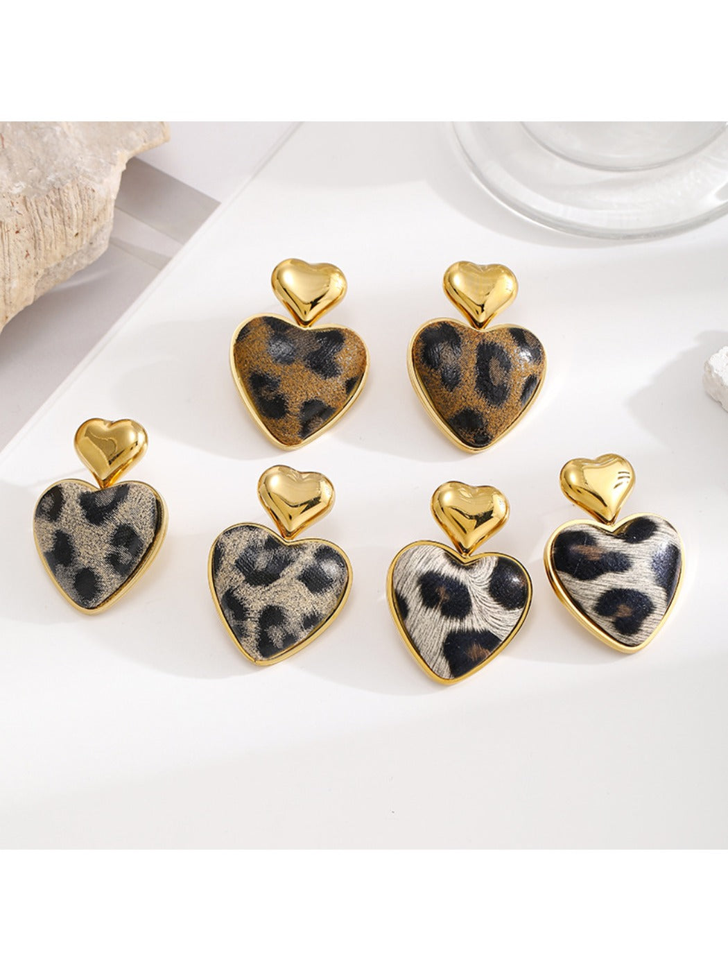 Earedge - Valentines Day Leopard Heart Earrings