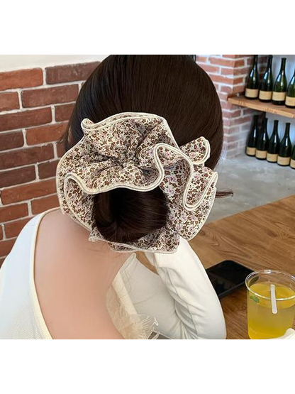 Gifty - Floral Trim Layered Ruffle Hair Scrunchie