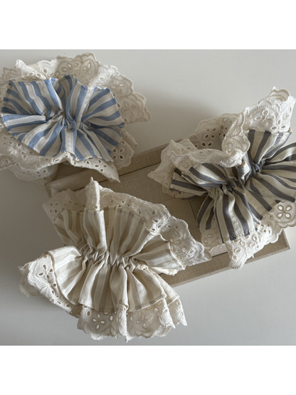 Gifty - Striped Lace Double Layer Hair Scrunchie