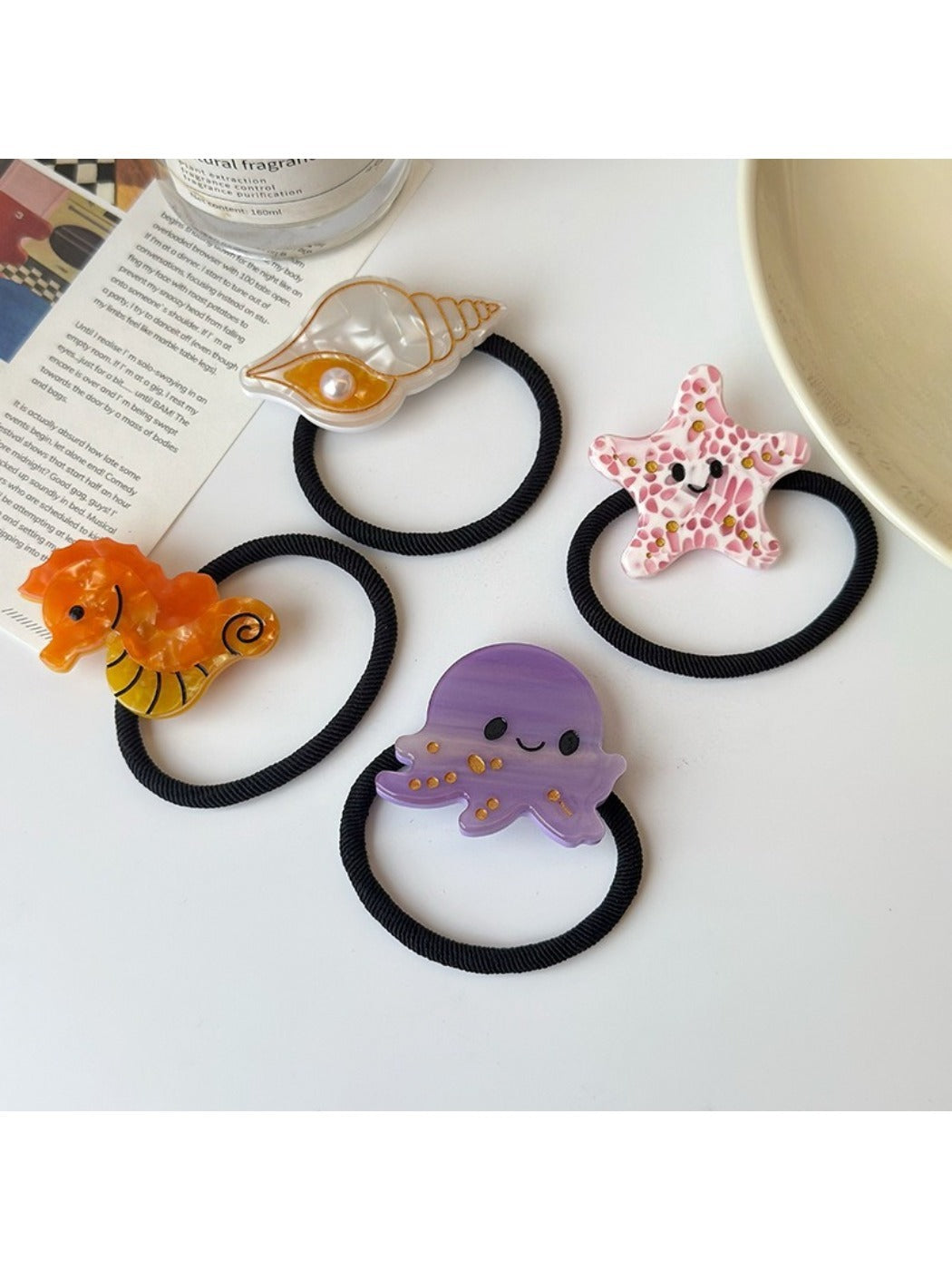 Gifty hair tie stretched to display full ocean world animal print design