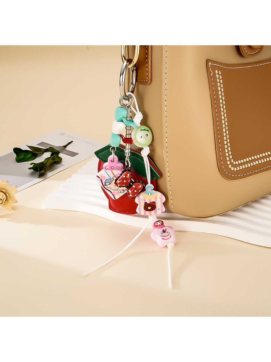 Keypus - Cartoon Peach Faux Leather Bag Charm Keychain