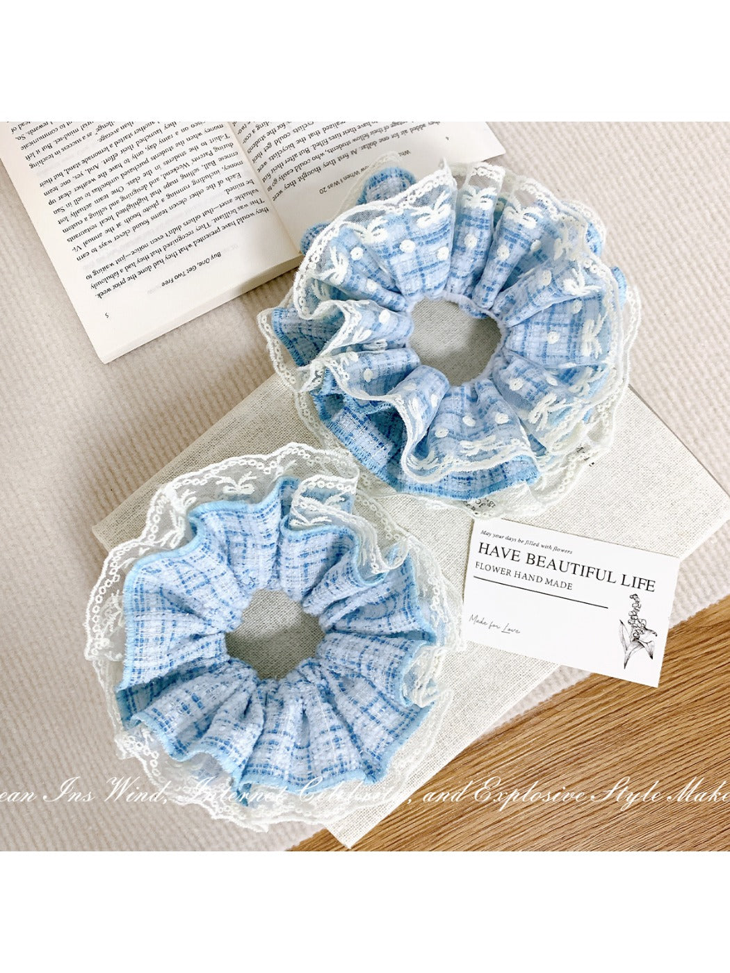 Gifty - Double-layer Lace Plaid Hair Ring